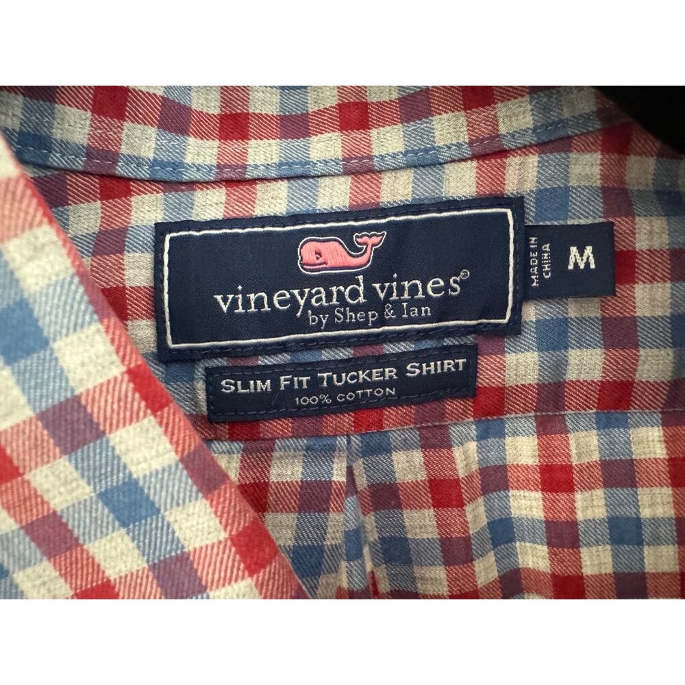 Vineyard Vines‎ Red Blue Check Gingham Preppy Slim Fit Tucker Shirt Size M Whale - Picture 8 of 9